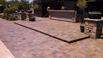 Stamped concrete patio contractor and pillar work done in El Dorado Hills, California